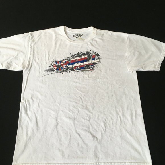 #87 O'Neill Co Short Sleeve White T-Shirt Men's L Crew-Neck Standard Fit Cotton - Picture 1 of 8